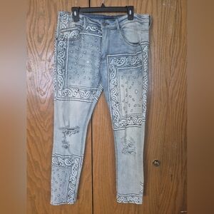 Light Blue Bandana Print Skinny Jeans